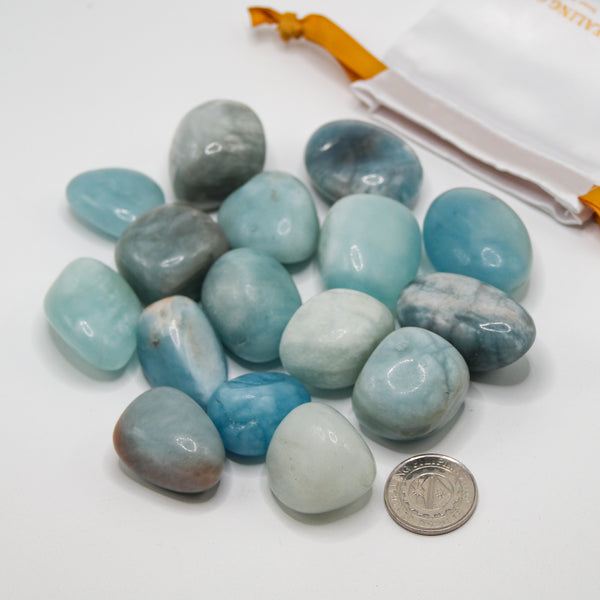 ＼半額SALE／ Tumbled Aquamarine Stones Crystals Healing 5D – チャーム