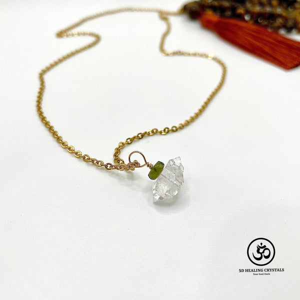 Genuine Moldavite and Herkimer popular diamond pendant