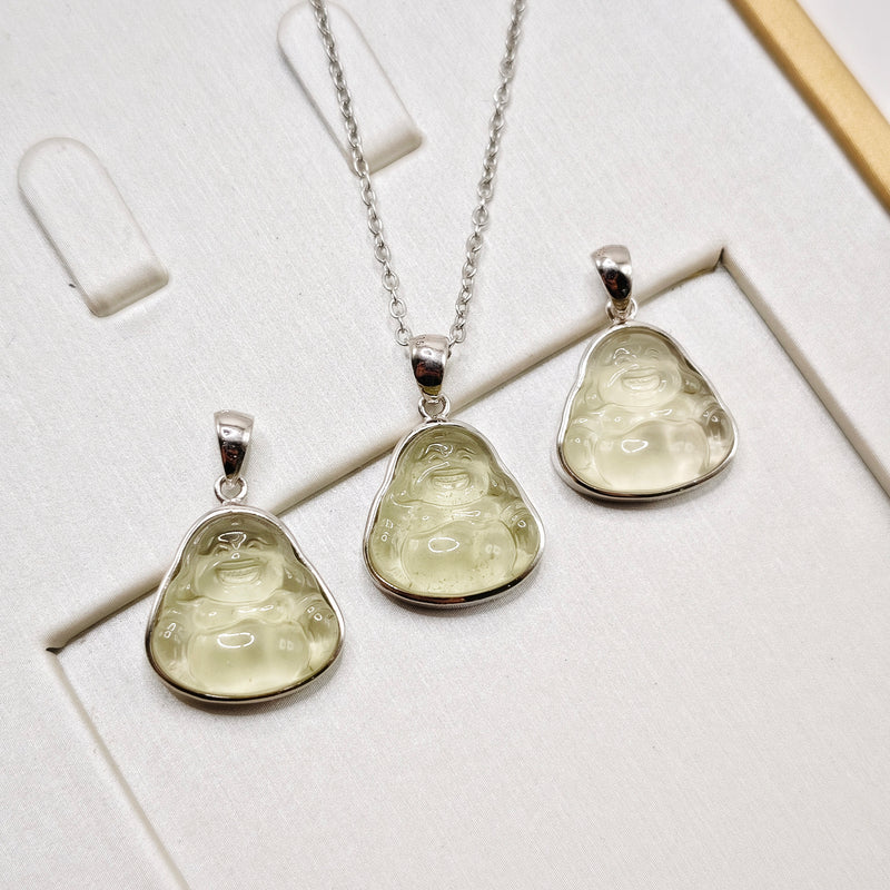 Libyan Desert Glass Tektite Laughing Buddha Pendant