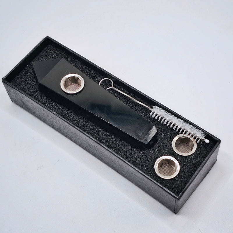 Obsidian Crystal Pipe