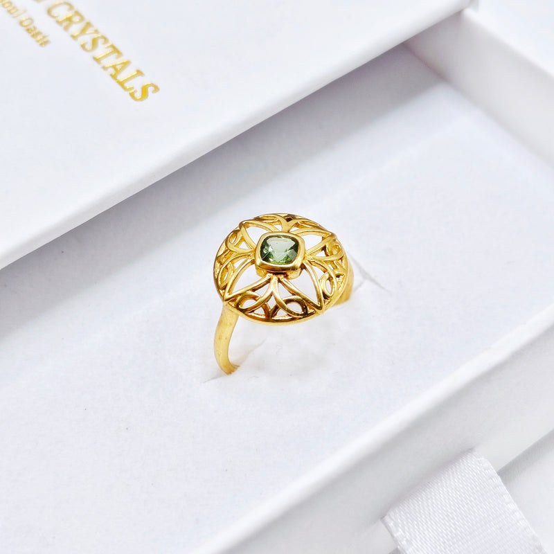 Moldavite Vermeil Gold Ring
