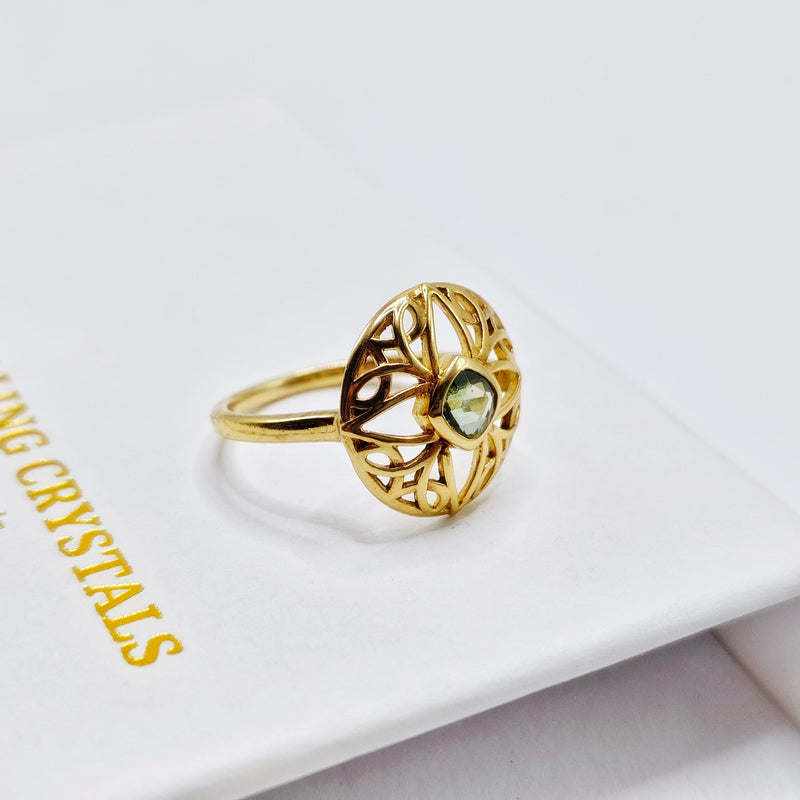 Moldavite Vermeil Gold Ring