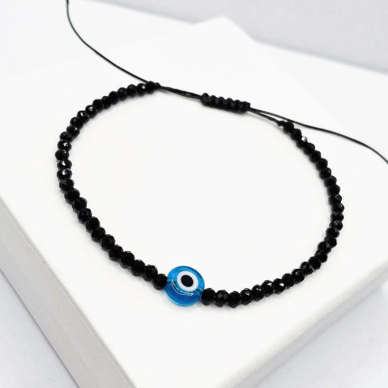 Black Tourmaline with Anti- Evil Eye 🧿 Adjustable Anklet/ Bracelet