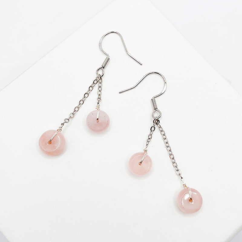 Disc Rose Quartz Dangling Earrings