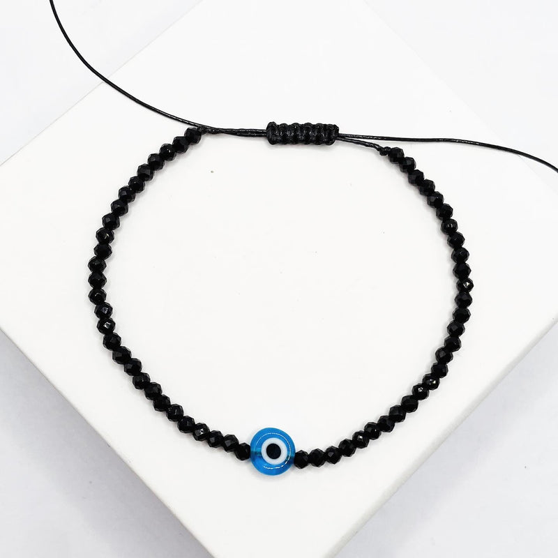 Black Tourmaline with Anti- Evil Eye 🧿 Adjustable Anklet/ Bracelet