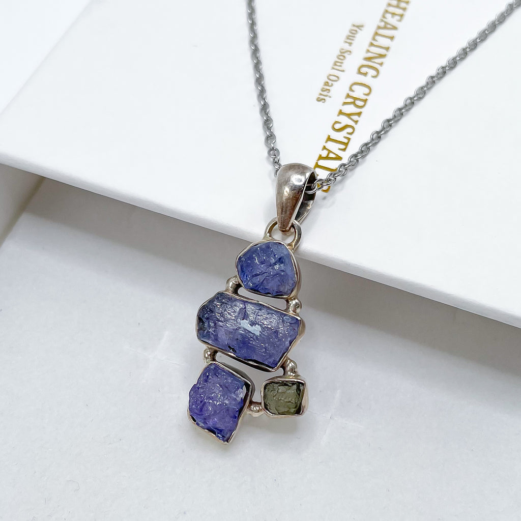 Popular Raw Tanzanite Pendant Sterling Silver - rough tanzanite jewelry - raw tanzanite crystal pendant - healing crystals and stones- tanzanite 511