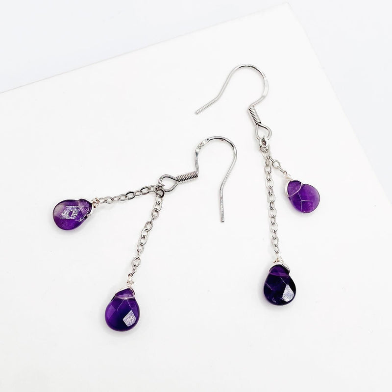 Faceted Amethyst Dangling Earrings