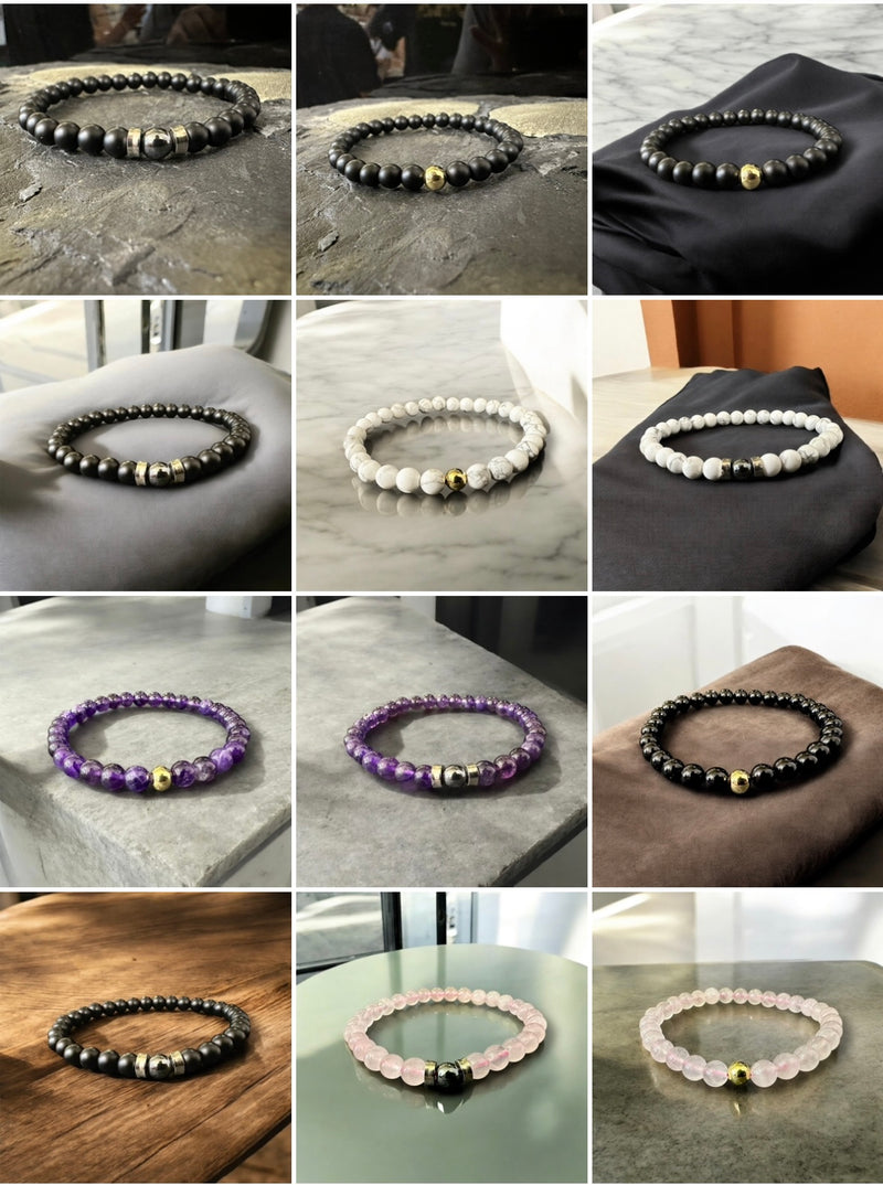 5D 18k Gold Plated bead in Genuine Natural Healing, Protection, Wealth, Love, Career & Success Stone Bracelet 6mm