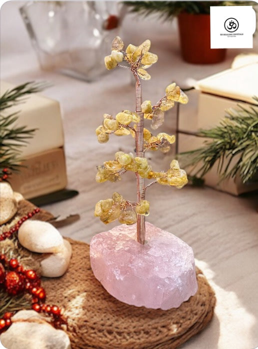 Authentic Citrine Money Tree With Rose Quartz Base