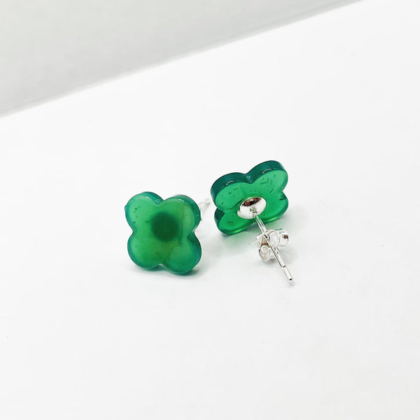 Four Leaf Clover 🍀 Green Agate Earrings