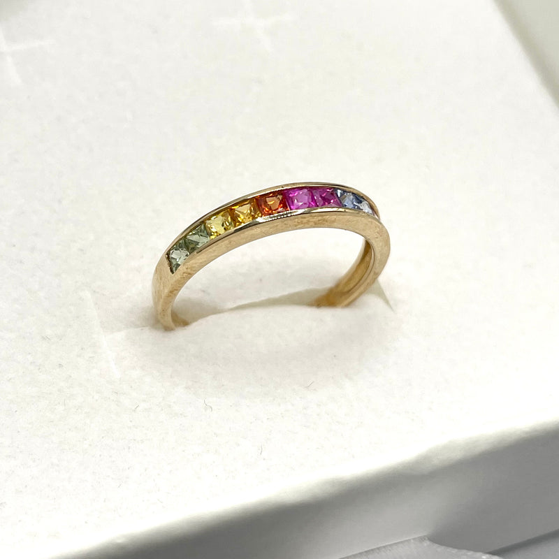 Multi Colored Sapphire 18k Gold Ring