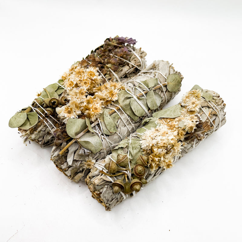 White sage, lavender and eucalyptus smudge stick