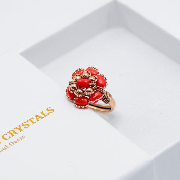 Italian Coral Ring in 10k Gold (Size 5)