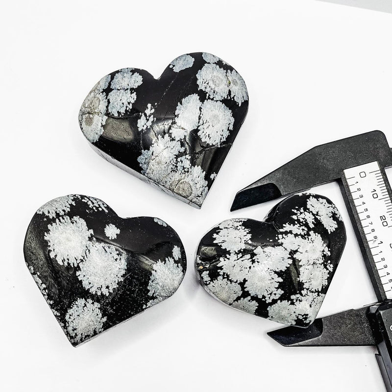 Snowflakes Obsidian Heart Shape Palm Stones