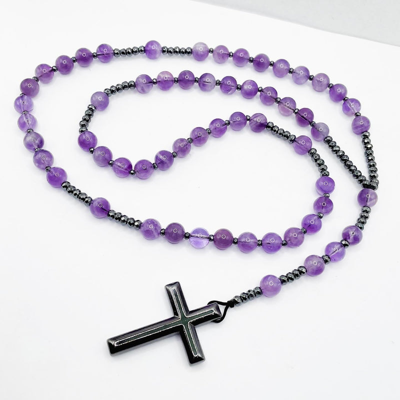 Amethyst And Hematite Rosary Necklace