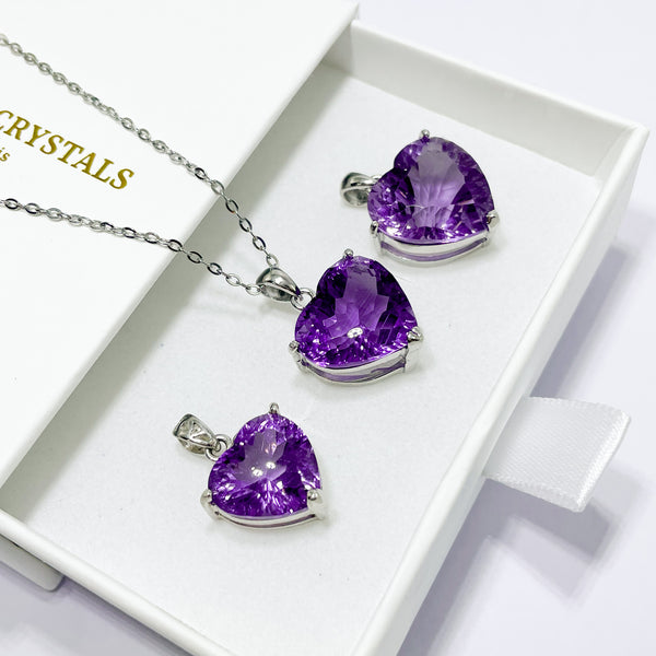 High Quality Amethyst Faceted Heart Pendant