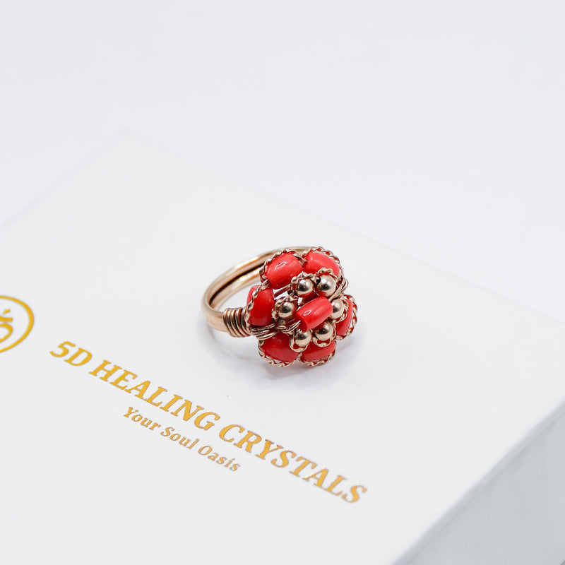 Italian Coral Ring in 10k Gold (Size 5)