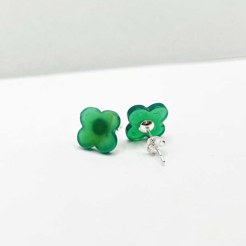 Four Leaf Clover 🍀 Green Agate Earrings