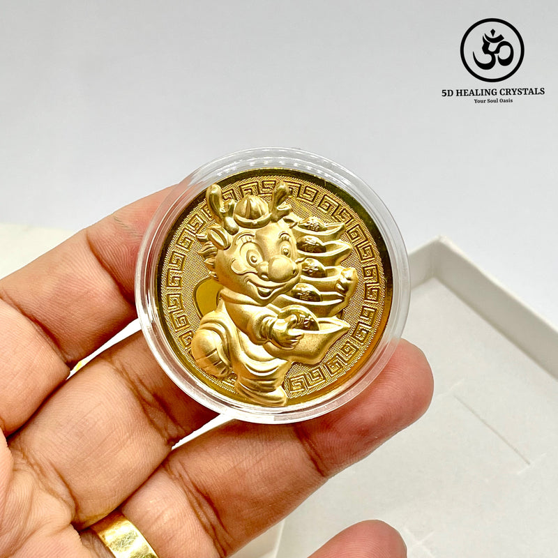 2024 Wealth Dragon Lucky Coin Gold Foil 5D Healing Crystals