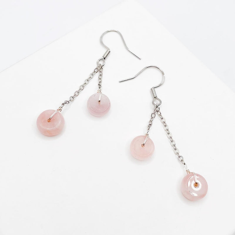 Disc Rose Quartz Dangling Earrings