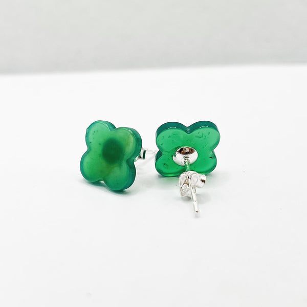 Four Leaf Clover 🍀 Green Agate Earrings