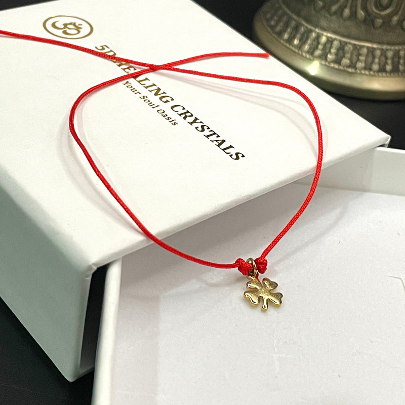 Dainty Clover in Red String Bracelet 5D Authentic