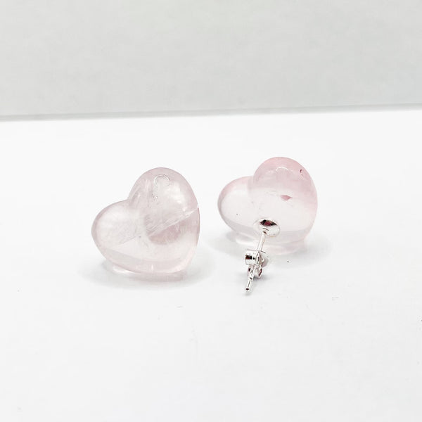 Rose Quartz Heart Stud Earrings