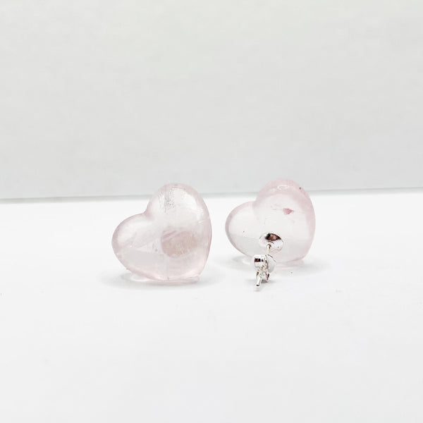 Rose Quartz Heart Stud Earrings