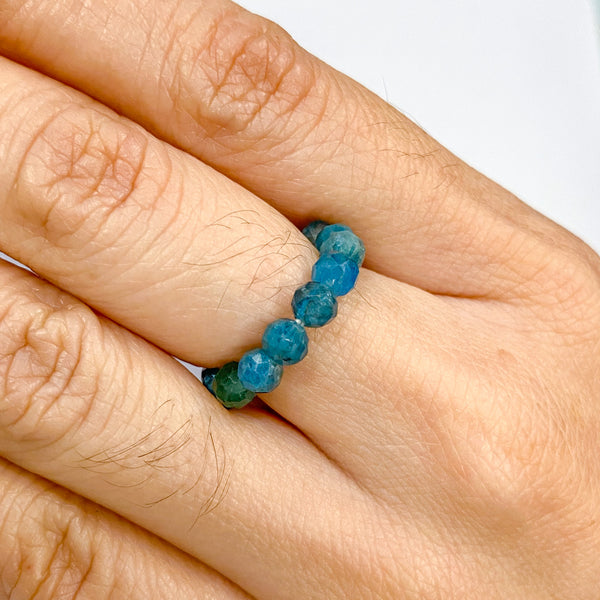 Blue Apatite 4mm Faceted Ring