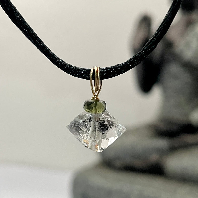 Divine Fusion Moldavite and Herkimer Diamond Energy Pendant 5D Healing Crystals