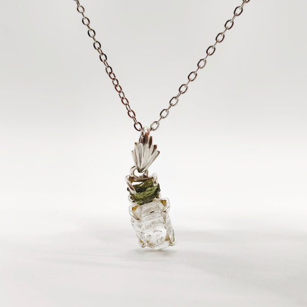 Cosmic Duo Pendant (Herkimer Diamond Quartz x Moldavite)