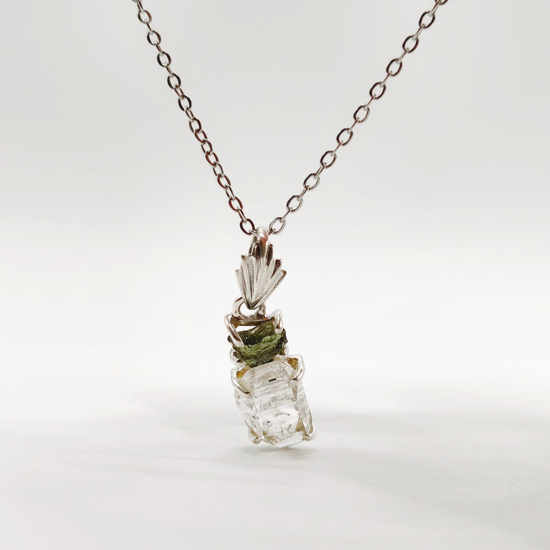 Cosmic Duo Pendant (Herkimer Diamond Quartz x Moldavite)