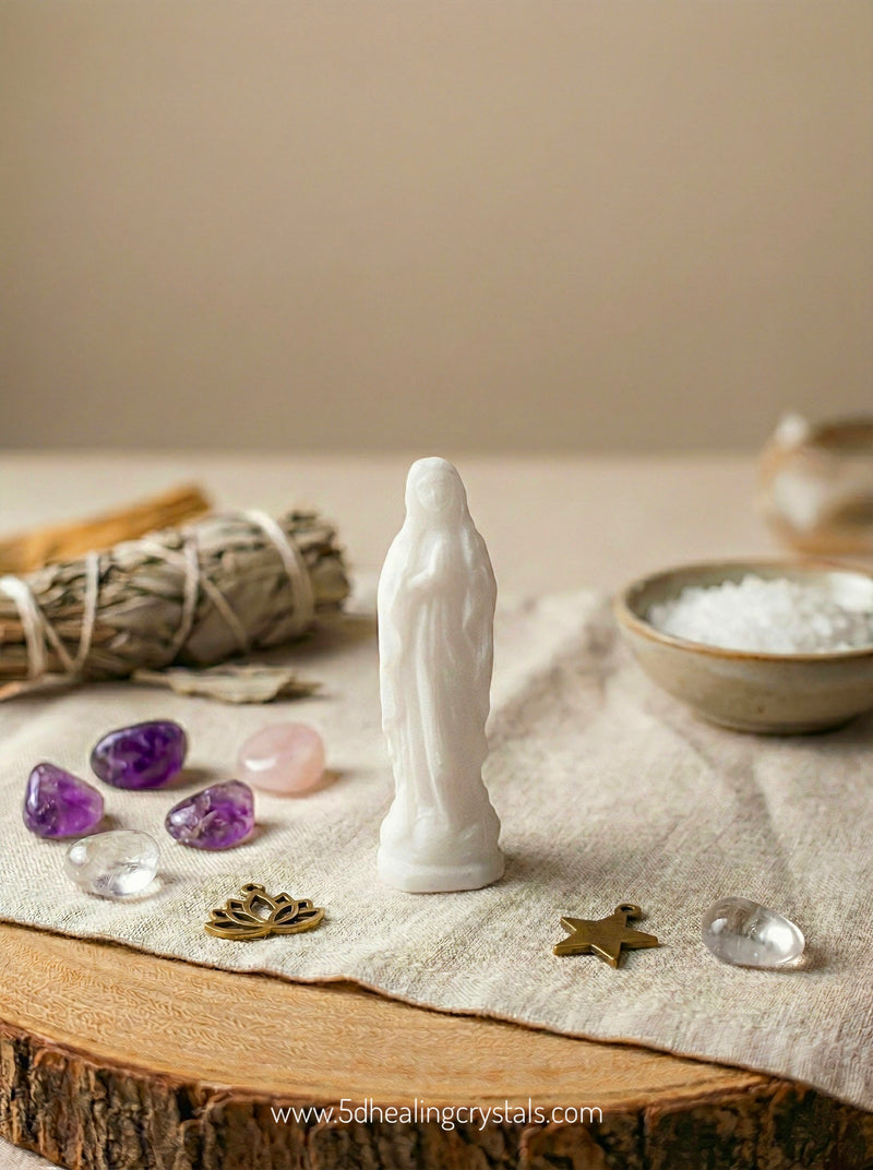 The Virgin Mary Carved in White Jade