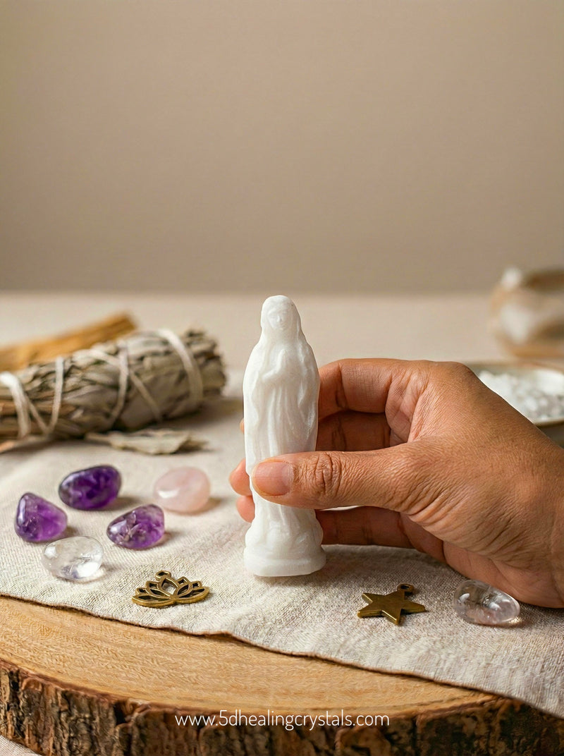 The Virgin Mary Carved in White Jade