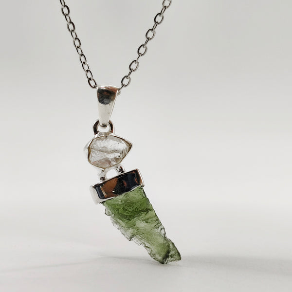 Cosmic Duo Pendant (Herkimer Diamond Quartz x Moldavite)