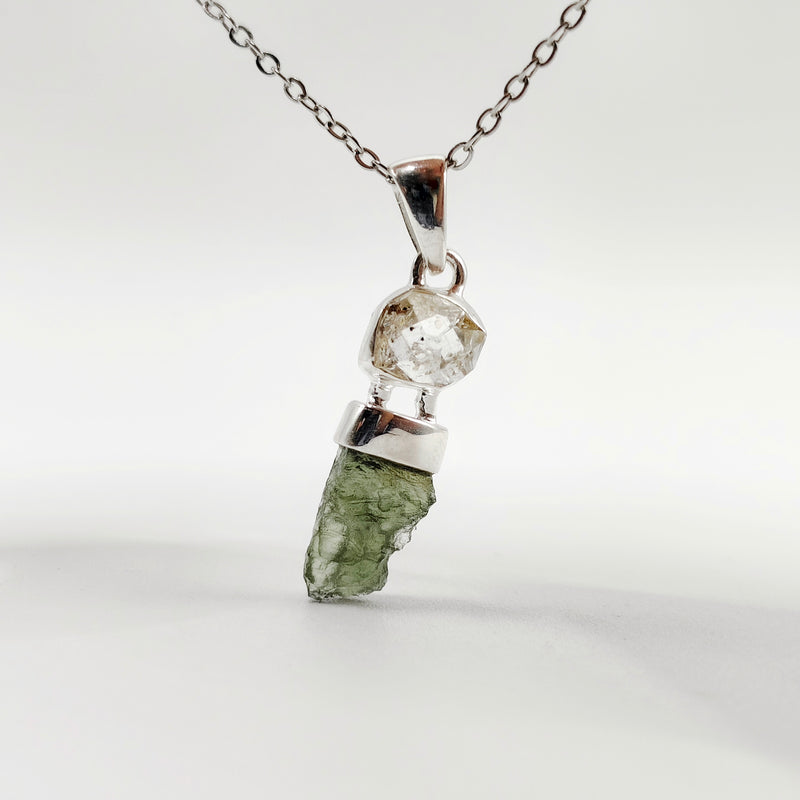 Cosmic Duo Pendant (Herkimer Diamond Quartz x Moldavite)
