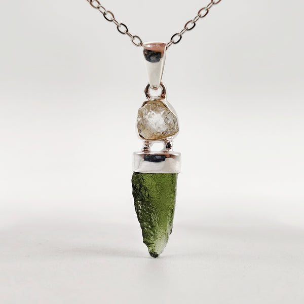 Cosmic Duo Pendant (Herkimer Diamond Quartz x Moldavite)