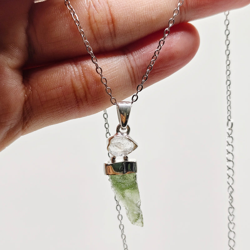 Cosmic Duo Pendant (Herkimer Diamond Quartz x Moldavite)