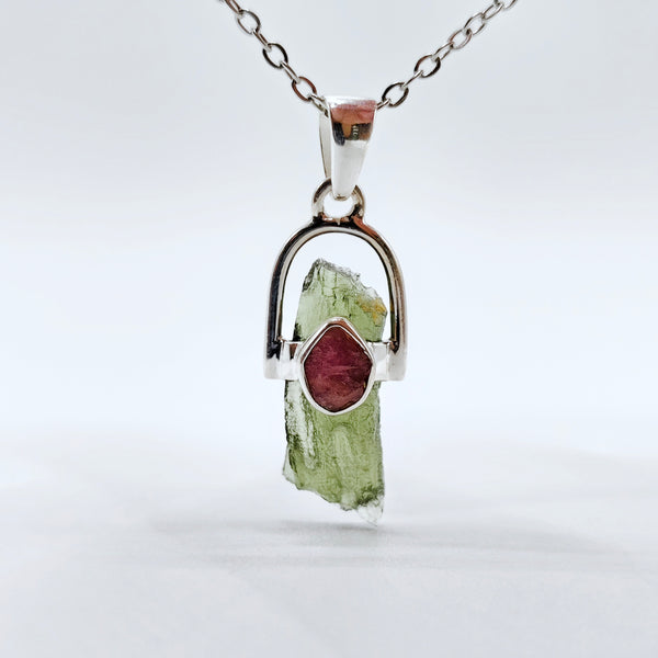 Pink Tourmaline x Moldavite Pendant