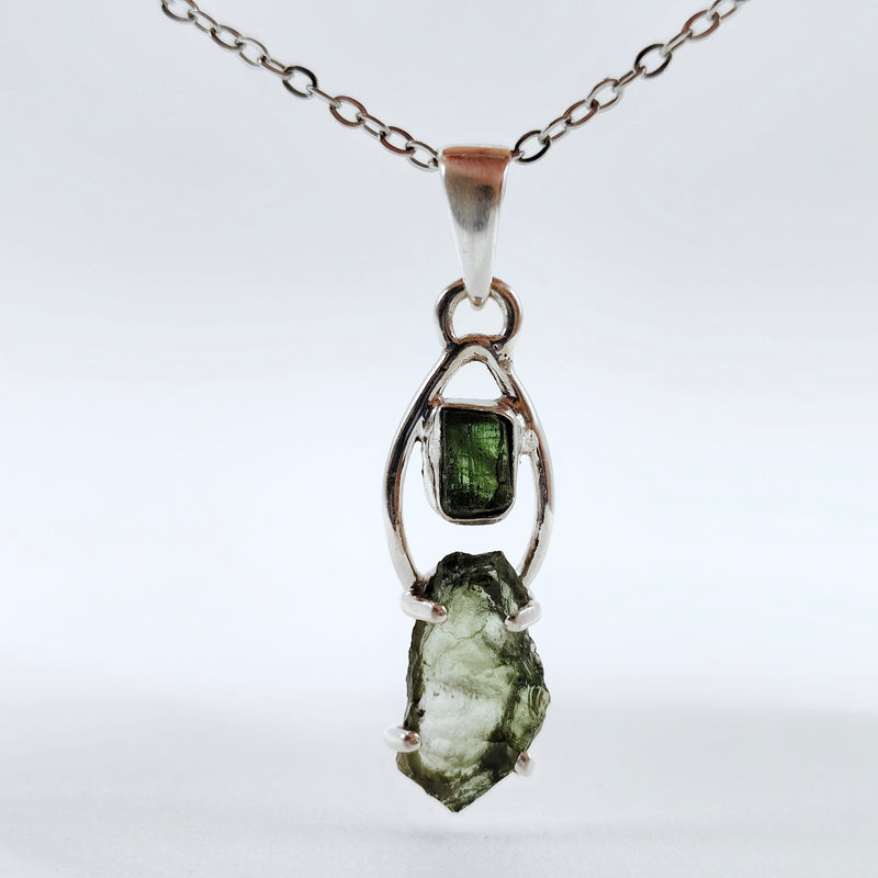 Green Tourmaline x Moldavite Pendant