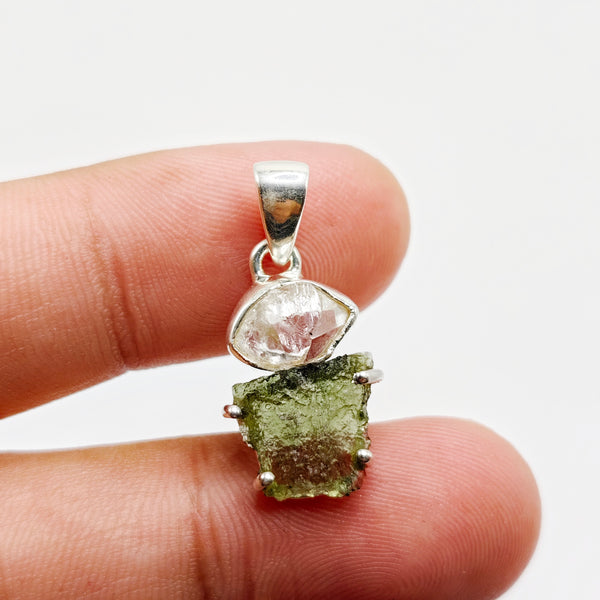 Cosmic Duo Pendant (Herkimer Diamond Quartz x Moldavite)