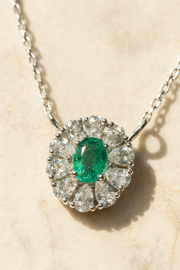 Zambian Emerald and White Topaz Pendant
