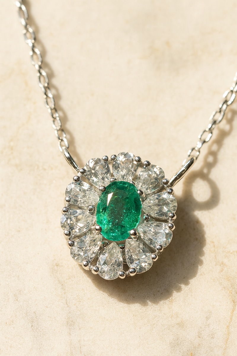 Zambian Emerald and White Topaz Pendant