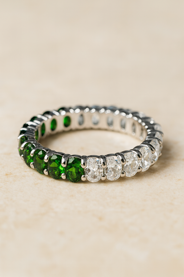 Diopside and White Topaz Eternity Ring (Size 8)