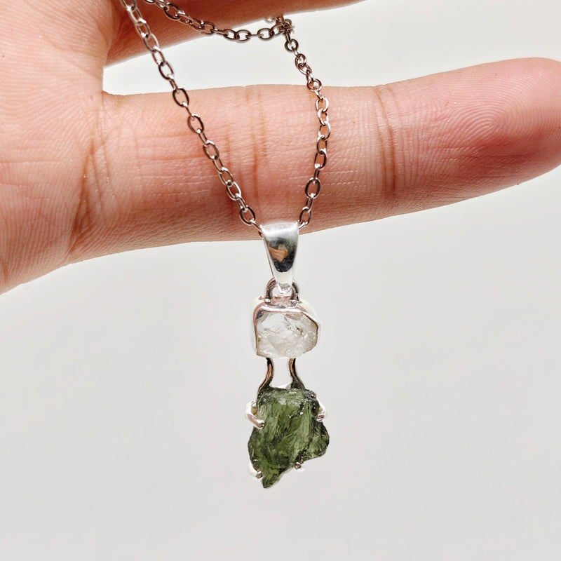 Cosmic Duo Pendant (Herkimer Diamond Quartz x Moldavite)