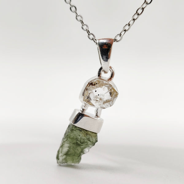 Cosmic Duo Pendant (Herkimer Diamond Quartz x Moldavite)