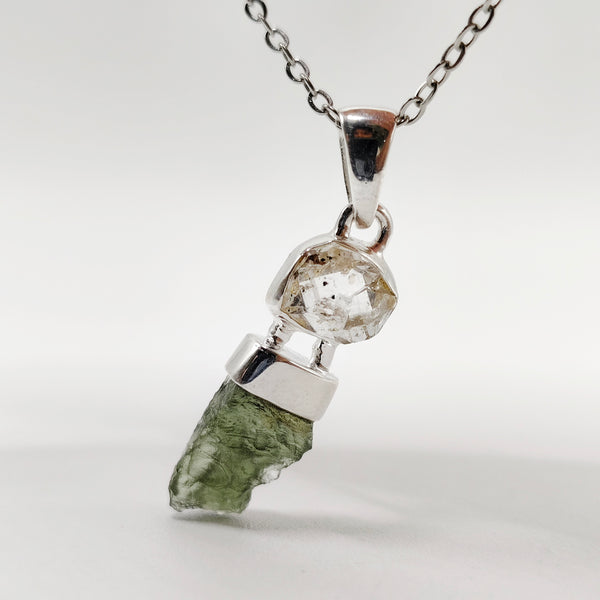 Cosmic Duo Pendant (Herkimer Diamond Quartz x Moldavite)
