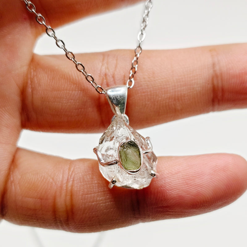 Cosmic Duo Pendant (Herkimer Diamond Quartz x Moldavite)