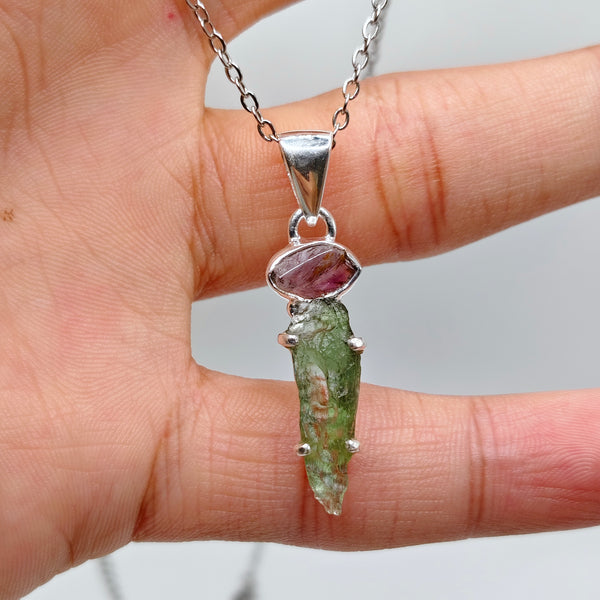 Cacoxenite x Moldavite Pendant