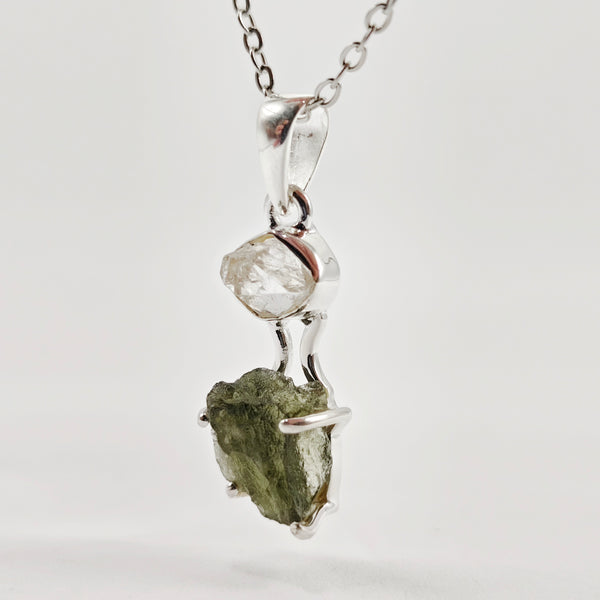 Cosmic Duo Pendant (Herkimer Diamond Quartz x Moldavite)